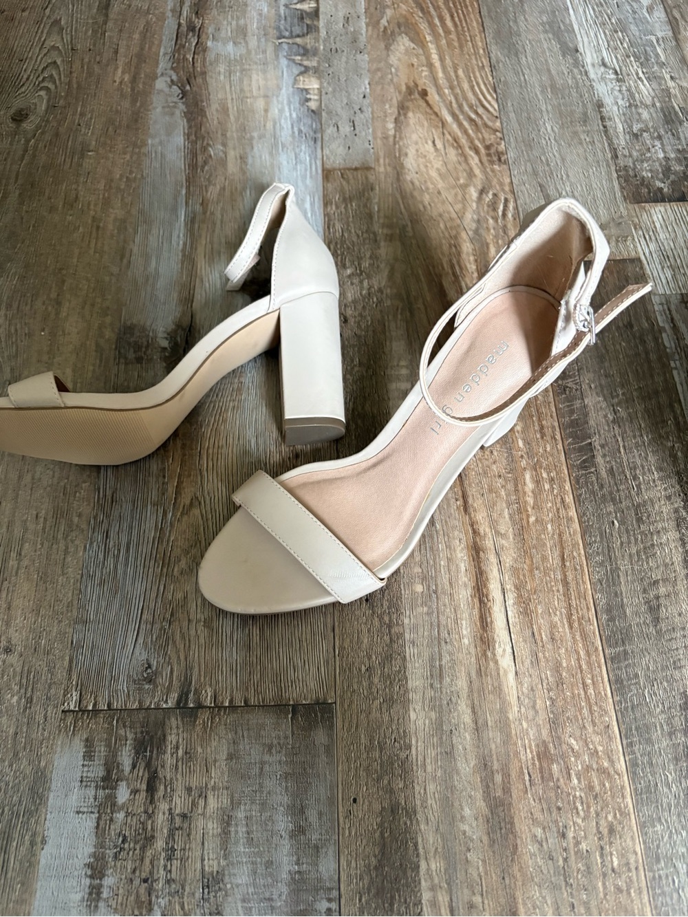 Madden Girl Nude Block Heel Sandals with Ankle Strap